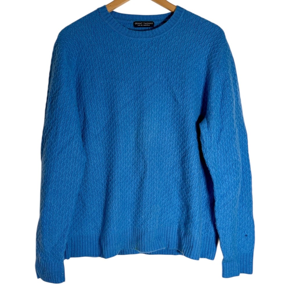 Grant Thomas Men's 2 Ply 100% Cashmere Crewneck Sweater Blue Medium‎